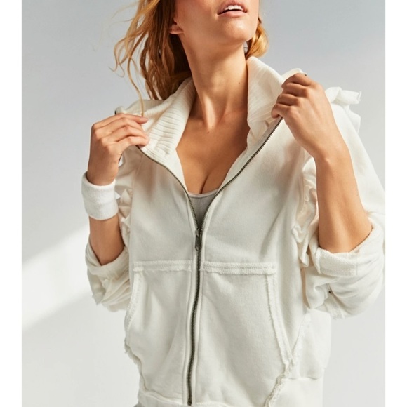 Free People Tops - Free People ruffled shoulder moto zip sweatshirt